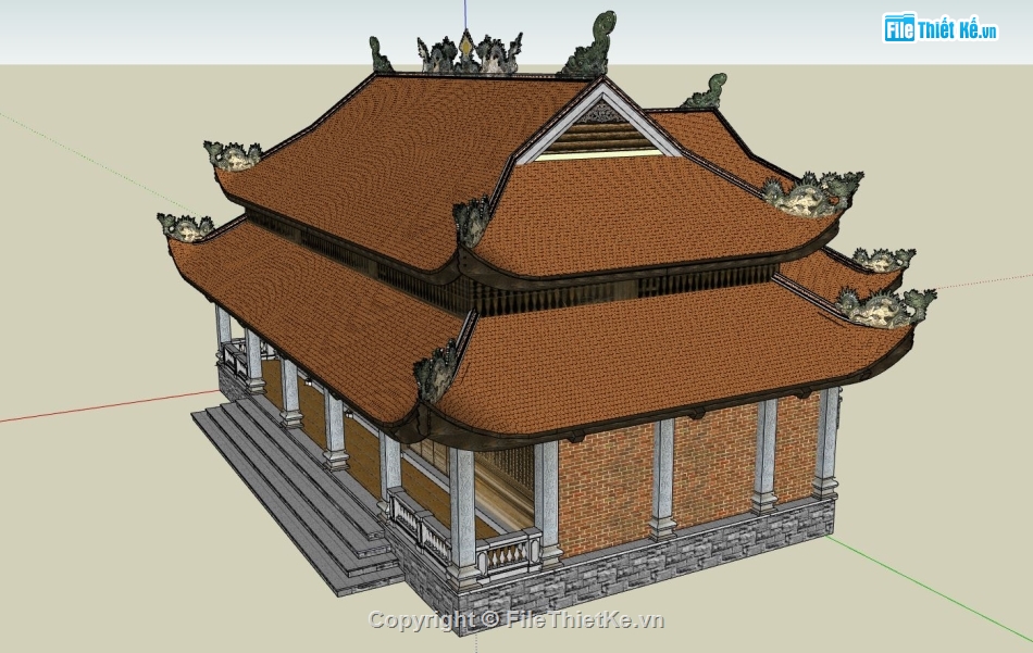 phối cảnh chùa,model chùa sketchup,mẫu 3d sketchup chùa