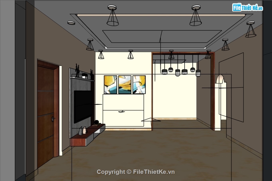 phòng khách đẹp,sketchup phòng khách,Model sketchup phòng khách