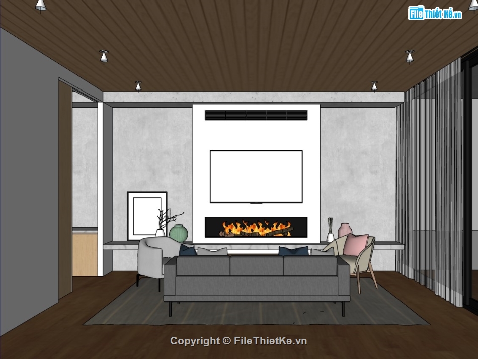 phòng khách hiện đại,su phòng khách,sketchup phòng khách