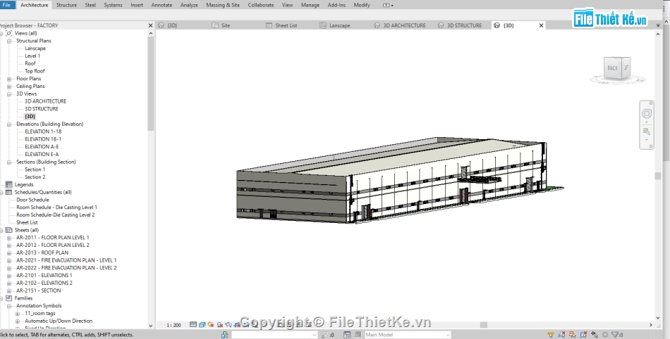 xưởng công nghiệp 16.4x144.5m,Revit nhà công nghiệp,nhà xưởng công nghiệp,Nhà công nghiệp revit,Thiết kế nhà xưởng revit