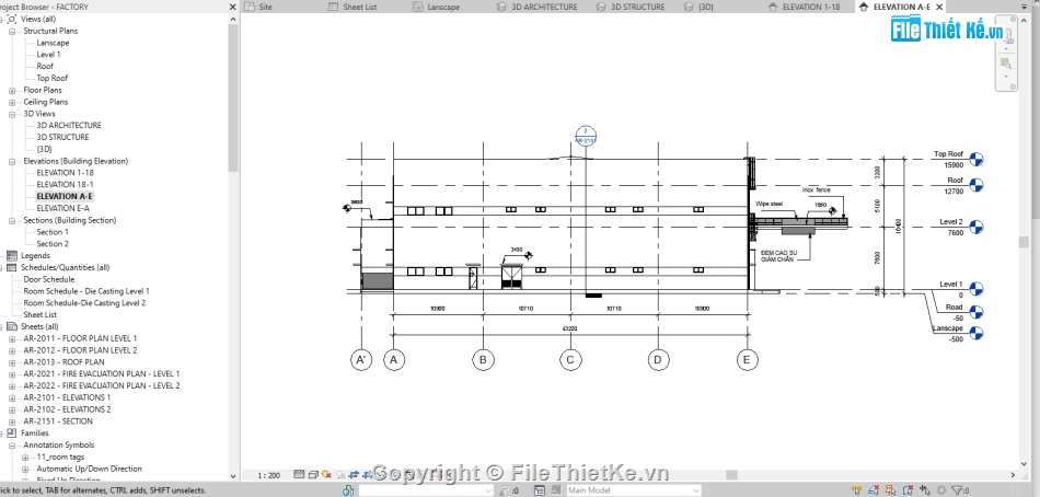 xưởng công nghiệp 16.4x144.5m,Revit nhà công nghiệp,nhà xưởng công nghiệp,Nhà công nghiệp revit,Thiết kế nhà xưởng revit