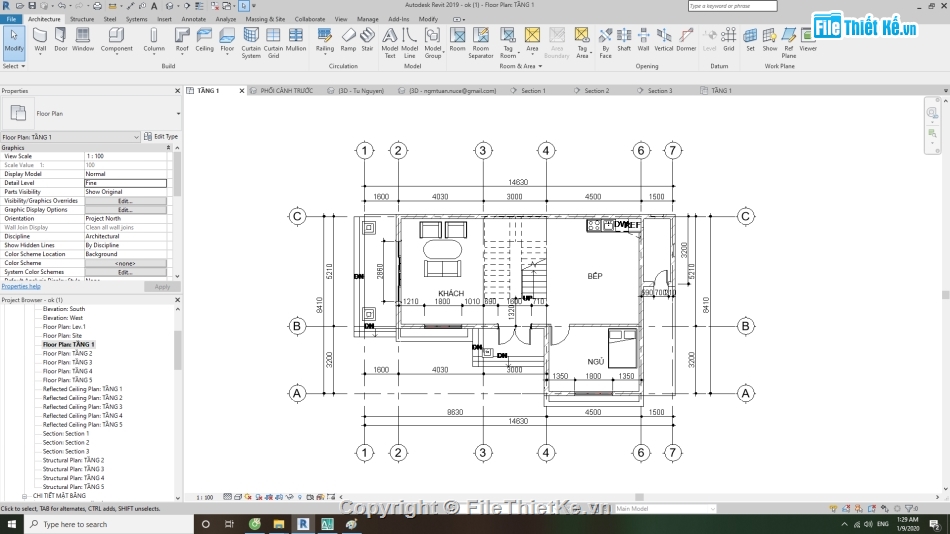 Biệt thự,bản vẽ cad,revit,thiết kế nhà chữ l,nhà 2 tầng chữ L 8.41x16.43m