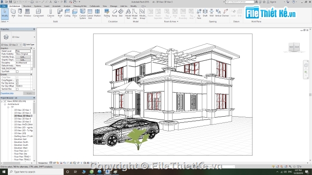 biệt thự hiện đại,biệt thự 2 tầng,file revit biệt thự,biệt thự 2 tầng kích thước 9.6x15m,file cad kiến trúc biệt thự