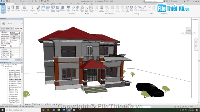 biệt thự hiện đại,biệt thự 2 tầng,file revit biệt thự,biệt thự 2 tầng kích thước 9.6x15m,file cad kiến trúc biệt thự