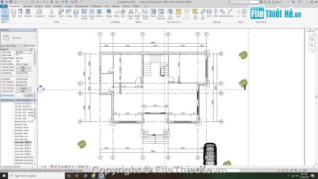 biệt thự hiện đại,biệt thự 2 tầng,file revit biệt thự,biệt thự 2 tầng kích thước 9.6x15m,file cad kiến trúc biệt thự