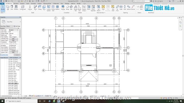 biệt thự hiện đại,biệt thự 2 tầng,file revit biệt thự,biệt thự 2 tầng kích thước 9.6x15m,file cad kiến trúc biệt thự