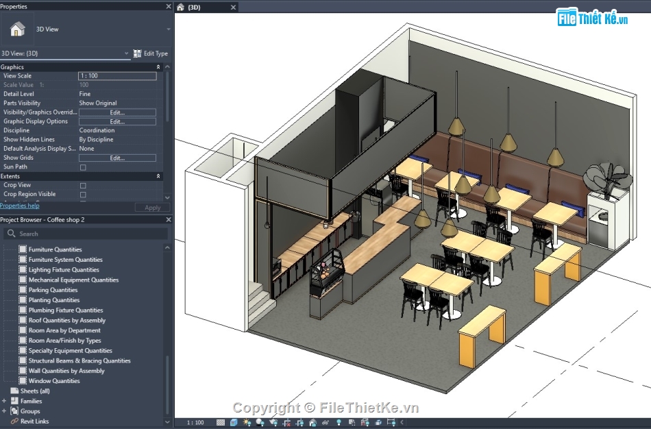 kiến trúc quán cà phê,revit nội thất,revit quán cà phê