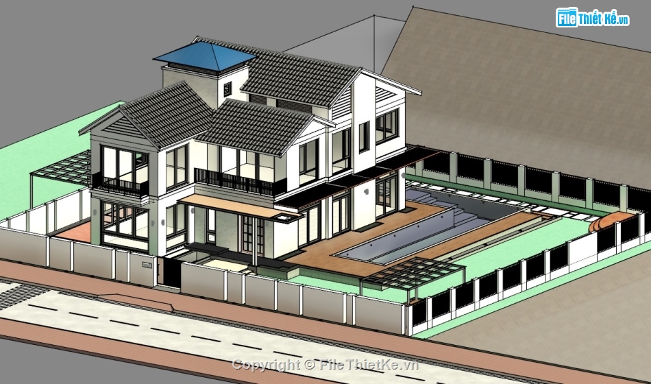 revit biệt thự,revit biệt thự 2 tầng,model revit biệt thự,revit kiến trúc biệt thự,revit mái thái,biệt thự mái thái