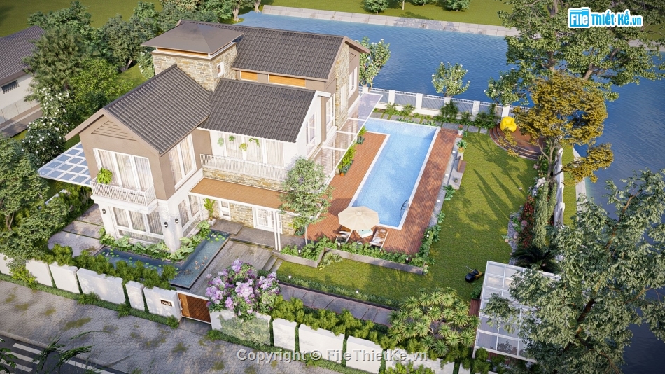 revit biệt thự,revit biệt thự 2 tầng,model revit biệt thự,revit kiến trúc biệt thự,revit mái thái,biệt thự mái thái