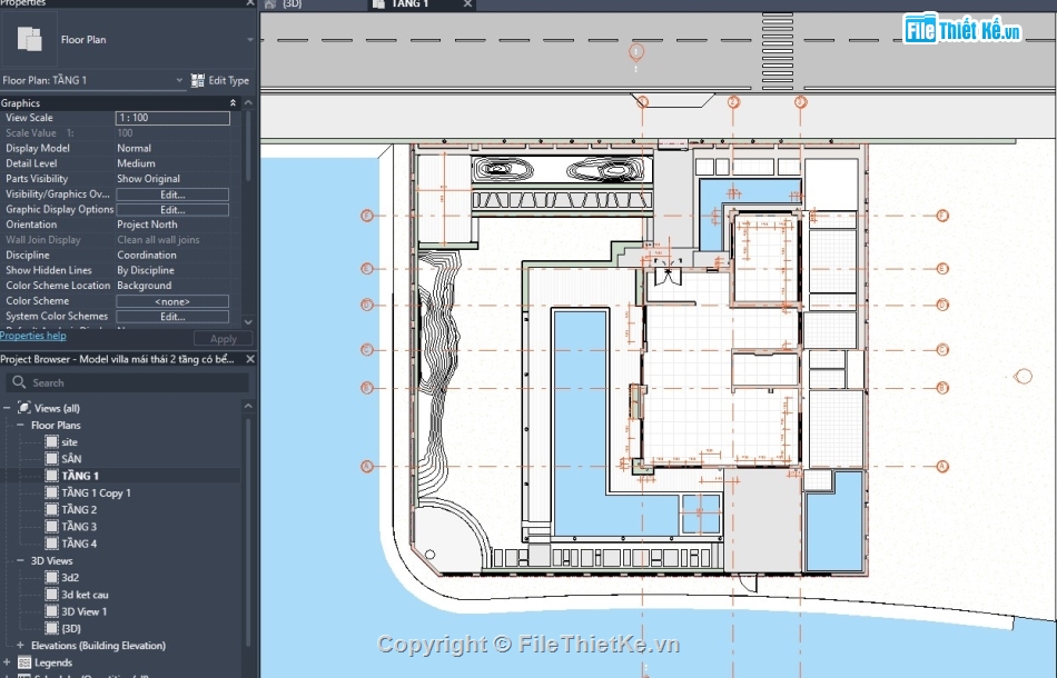 revit biệt thự,revit biệt thự 2 tầng,model revit biệt thự,revit kiến trúc biệt thự,revit mái thái,biệt thự mái thái