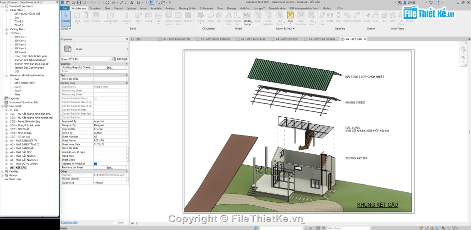 revit,nhà 1 trệt 1 lửng,nhà trệt gác lửng