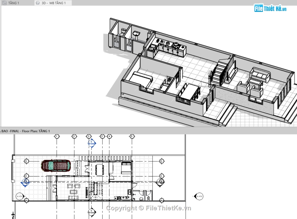 nhà phố  2 tầng,2 tầng,nhà hàng  2 tầng,Nhà phố 2 tầng 8x18.17m,Revit nhà phố 2 tầng