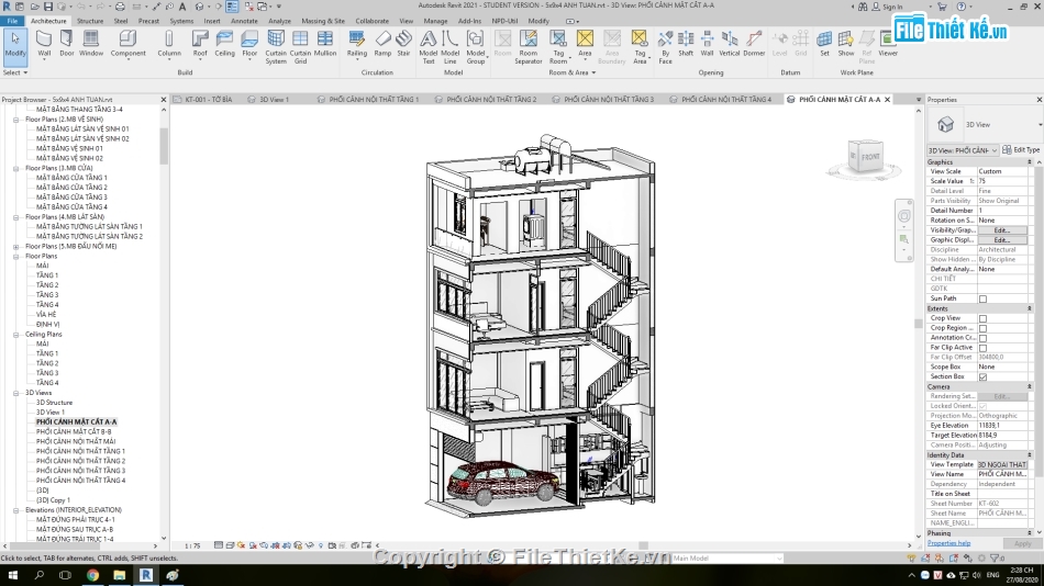 Nhà phố hiện đại 4 tầng,revit nhà phố 4 tầng 5x9m,mẫu nhà phố 4 tầng,bản vẽ nhà phố 4 tầng,kiến trúc nhà phố 4 tầng,Nhà 4 tầng full kiến trúc