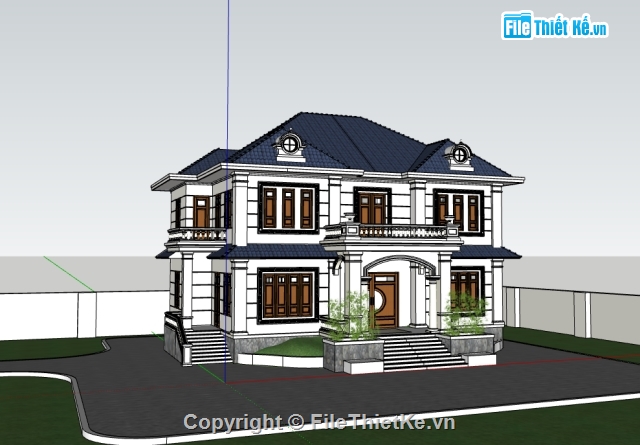 biệt thự 2 tầng,biệt thự villa,phối cảnh biệt thự phố,sketchup biệt thự