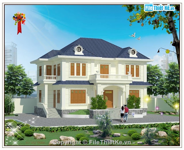 biệt thự 2 tầng,biệt thự villa,phối cảnh biệt thự phố,sketchup biệt thự