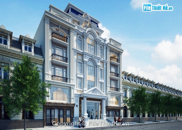 Khách sạn 5 tầng,phối cảnh biệt thự phố,sketchup biệt thự,Sketchup khách sạn 5 tầng,Villa tân cổ điển,khách sạn tân cổ điển
