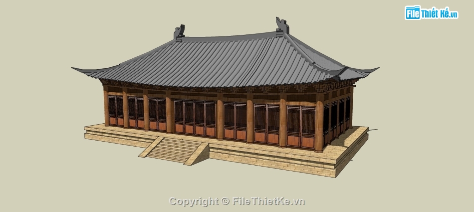 Sketchup chùa,File su chùa cổ,model chùa,sketchup 2 mẫu chùa,dựng 2 mẫu chùa su