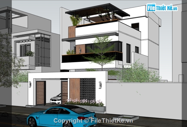 Sketchup Villa,Sketchup 3 tầng,Sketchup biệt thự 3 tâng,sketchup mẫu nhà phố 3 tầng,biệt thự 3 tầng đẹp