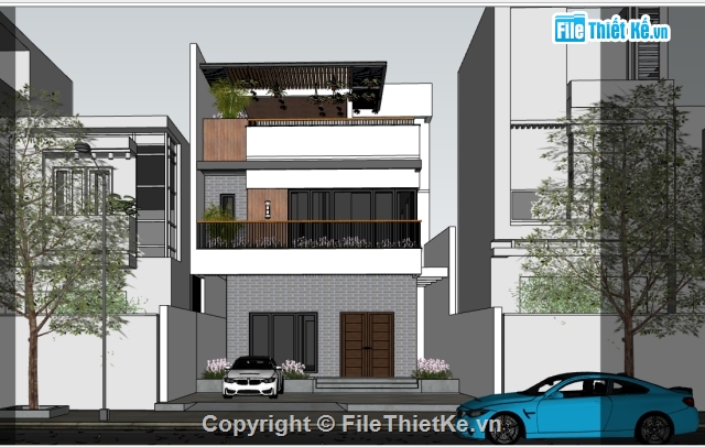 Sketchup Villa,Sketchup 3 tầng,Sketchup biệt thự 3 tâng,sketchup mẫu nhà phố 3 tầng,biệt thự 3 tầng đẹp