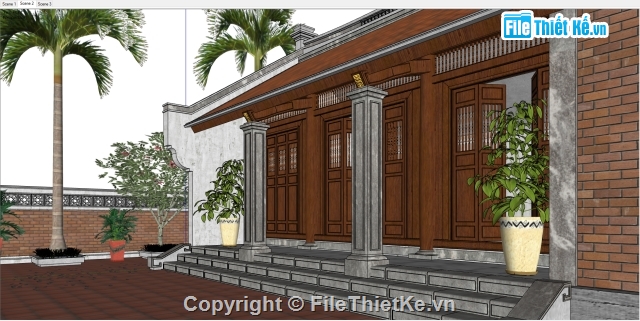 Thiết kế nhà thờ họ 3 gian,File sketchup nhà thờ họ 3 gian,Model sketchup nhà thờ