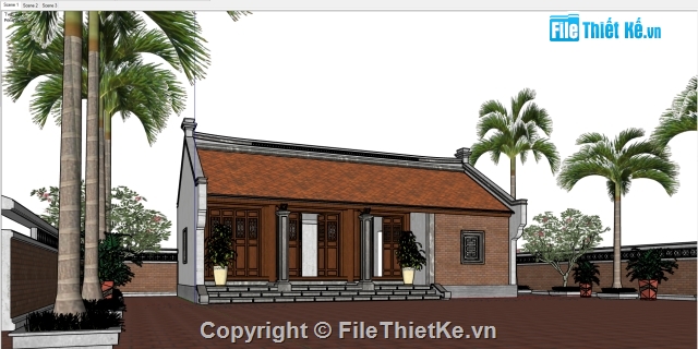 Thiết kế nhà thờ họ 3 gian,File sketchup nhà thờ họ 3 gian,Model sketchup nhà thờ