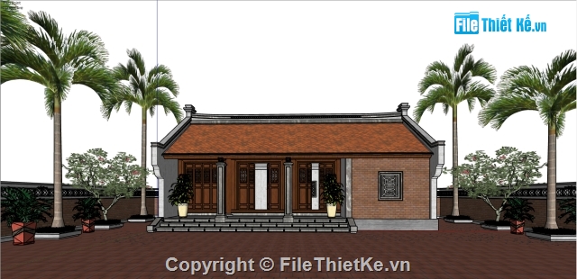 Thiết kế nhà thờ họ 3 gian,File sketchup nhà thờ họ 3 gian,Model sketchup nhà thờ