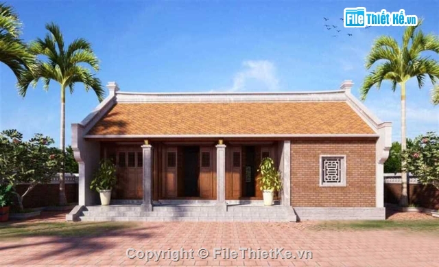 Thiết kế nhà thờ họ 3 gian,File sketchup nhà thờ họ 3 gian,Model sketchup nhà thờ