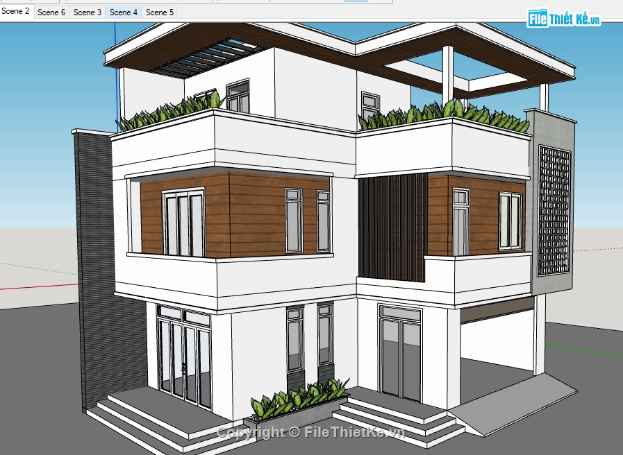 biệt thự 2 tầng,ngoại thất biệt thự su,biệt thự su,sketchup biệt thự