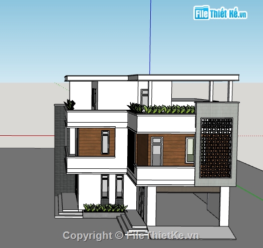 biệt thự 2 tầng,ngoại thất biệt thự su,biệt thự su,sketchup biệt thự