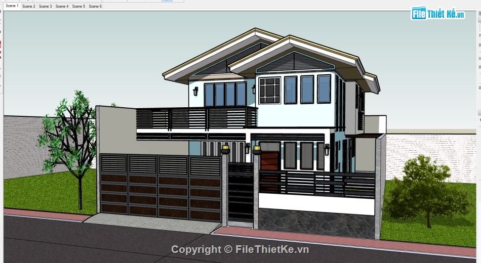 biệt thự phố 2 tầng,Sketchup biệt thự phố,biệt thự 2 tầng,Sketchup,biệt thự phố