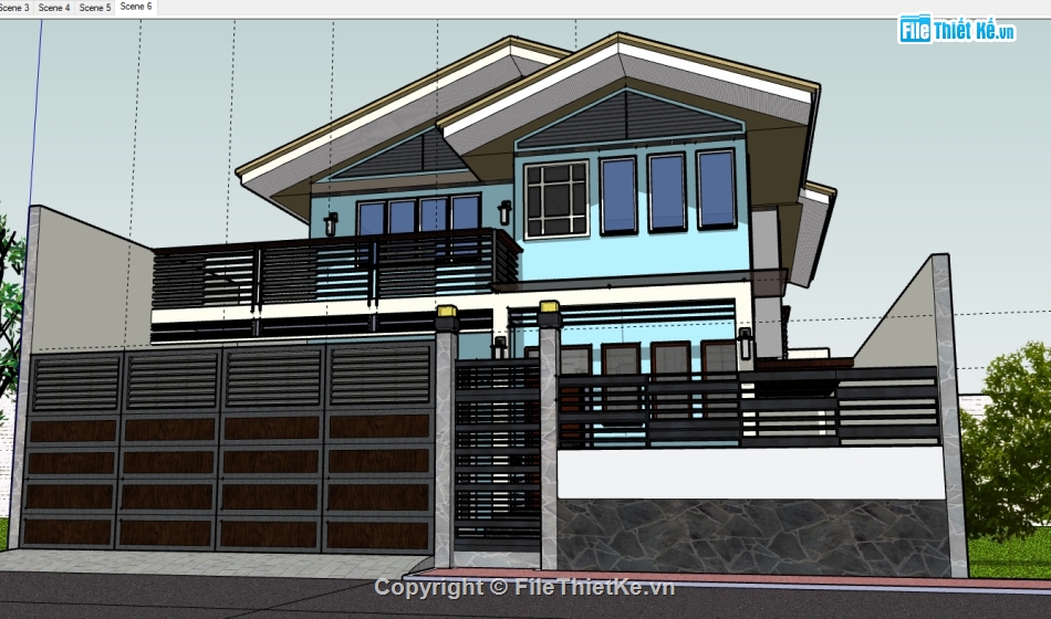 biệt thự phố 2 tầng,Sketchup biệt thự phố,biệt thự 2 tầng,Sketchup,biệt thự phố