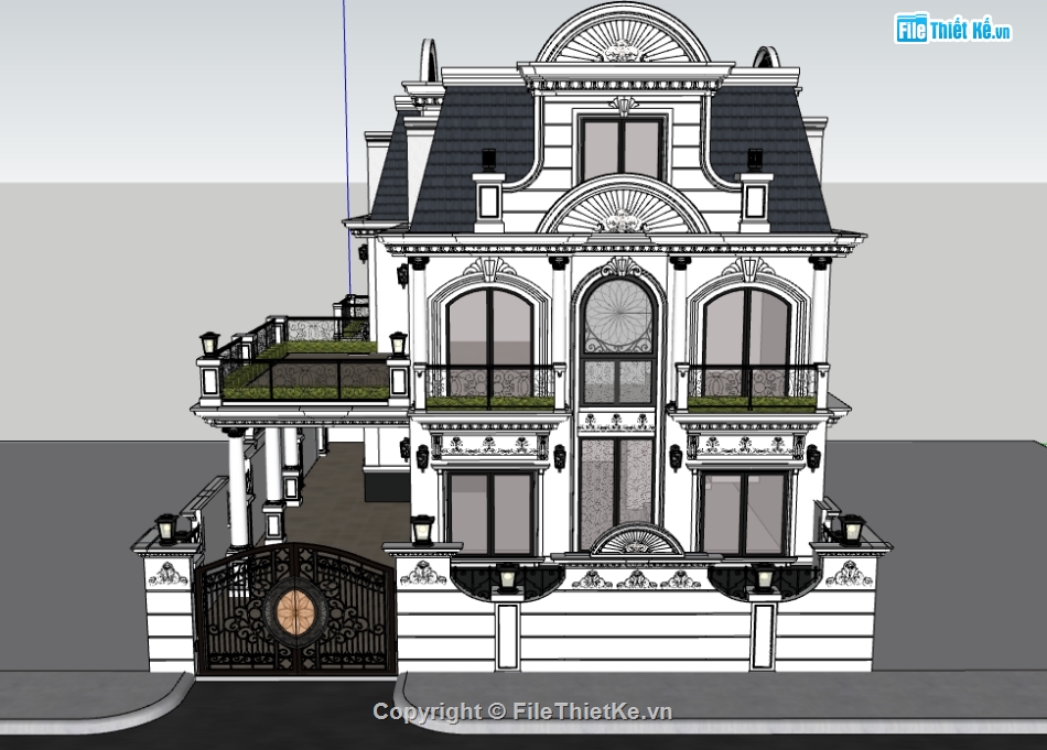 biệt thự 2 tầng,biệt thự tân cổ,Sketchup biệt thự cổ