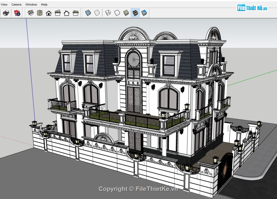 biệt thự 2 tầng,biệt thự tân cổ,Sketchup biệt thự cổ