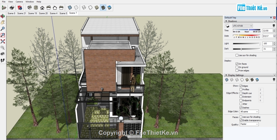 Su biệt thự 2 tầng,su biệt thự 3 tầng,biệt thự 3 tầng su,Sketchup 2017 biệt thự 3 tầng 6x15m