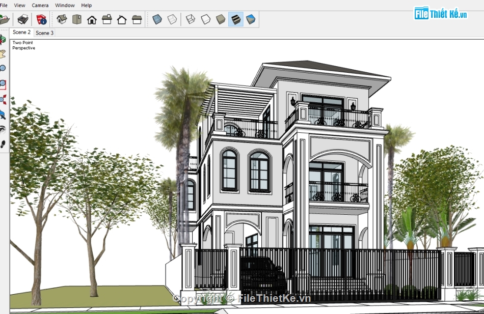 biệt thự 3 tầng,ngoại thất biệt thự su,file su biệt thự,file sketchup biệt thự 3 tầng