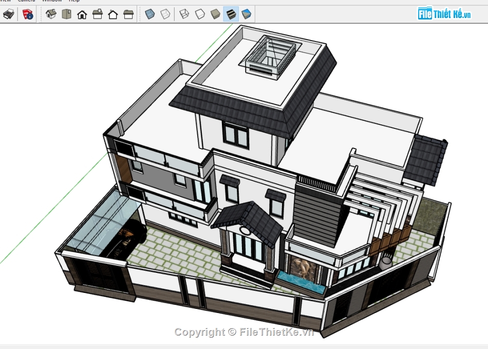 biệt thự 2 tầng,nhà biệt thự,Sketchup