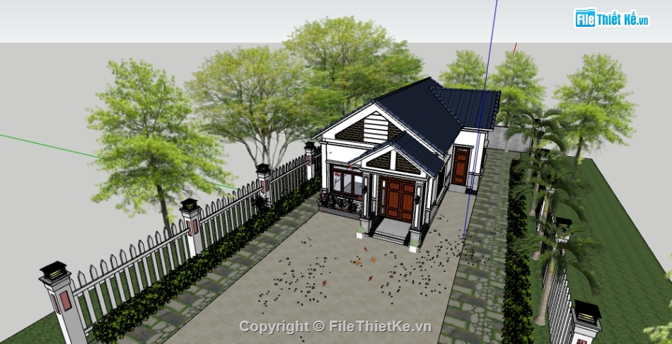 sketchup nhà cấp 4,su biệt thự vườn 1 tầng,su biệt thự vườn,Su Nhà cấp 4