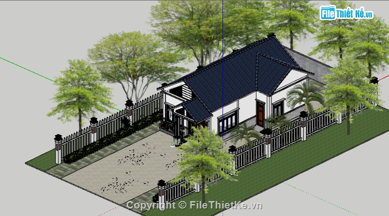 sketchup nhà cấp 4,su biệt thự vườn 1 tầng,su biệt thự vườn,Su Nhà cấp 4