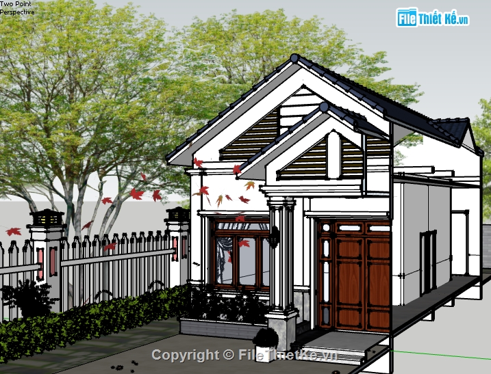 sketchup nhà cấp 4,su biệt thự vườn 1 tầng,su biệt thự vườn,Su Nhà cấp 4