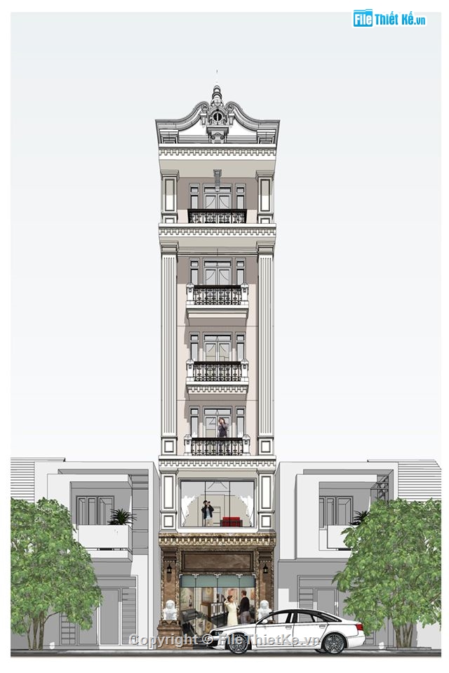 nhà 6 tầng,su nhà phố 6 tầng,file su nhà phố,Model Sketchup 2017 nhà phố 6 tầng,nhà phố 6 tầng kết hợp kinh doanh