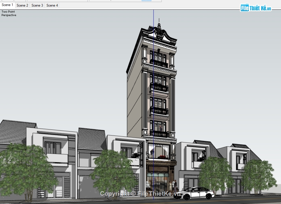 nhà 6 tầng,su nhà phố 6 tầng,file su nhà phố,Model Sketchup 2017 nhà phố 6 tầng,nhà phố 6 tầng kết hợp kinh doanh