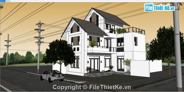 model nhà phố đẹp,sketchup nhà biệt thự,SU nhà biệt thự đẹp,biệt thự nhà phố