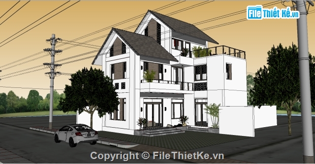 model nhà phố đẹp,sketchup nhà biệt thự,SU nhà biệt thự đẹp,biệt thự nhà phố