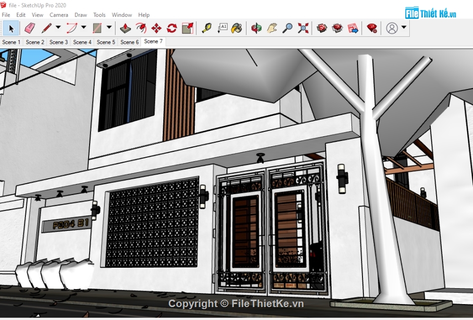 nhà 3 tầng 10x13m,file su nhà phố 3 tầng,su nhà phố 3 tầng,Sketchup nhà phố,Sketchup nhà phố 3 tầng