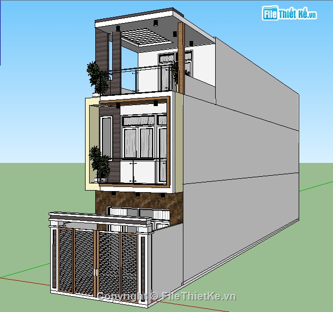 nhà phố 3 tầng,nhà 3 tầng hiện đại,model sketchup nhà phố 3 tầng