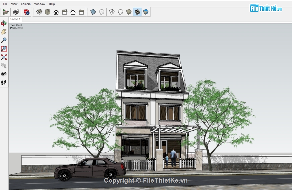 nhà phố 3 tầng su,su 2018 nhà phố cổ điển,sketchup 3 tầng,sketchup nhà phố 3 tầng