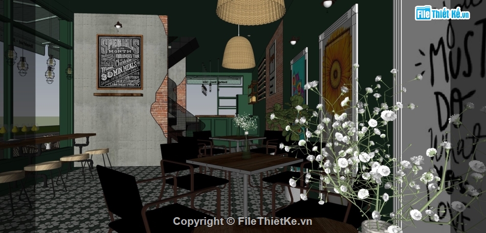 Model quán cafe,quán coffee,Sketchup coffee,Model quán,Model quán coffe,quán cafe