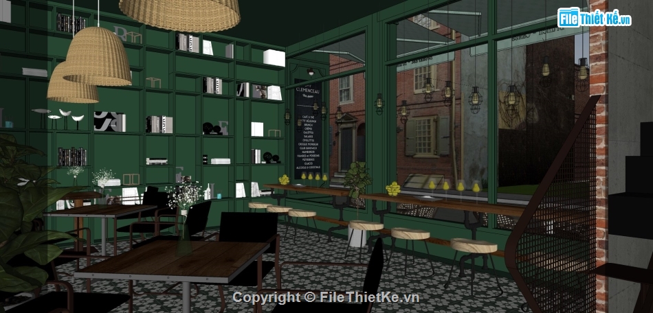 Model quán cafe,quán coffee,Sketchup coffee,Model quán,Model quán coffe,quán cafe