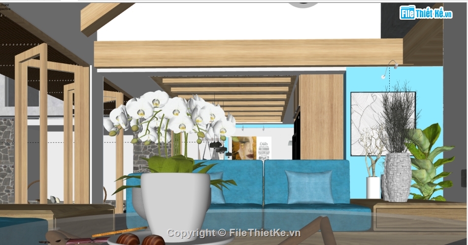 Su biệt thự 1 tầng,sketchup biệt thự 1 tầng,file su nội thất biệt thự