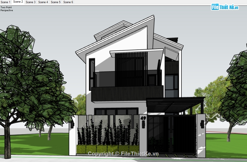 biệt thự 2 tầng,BT 2 tầng,biệt thự SU,file sketchup biệt thự 2 tầng,Su biệt thự 2 tầng